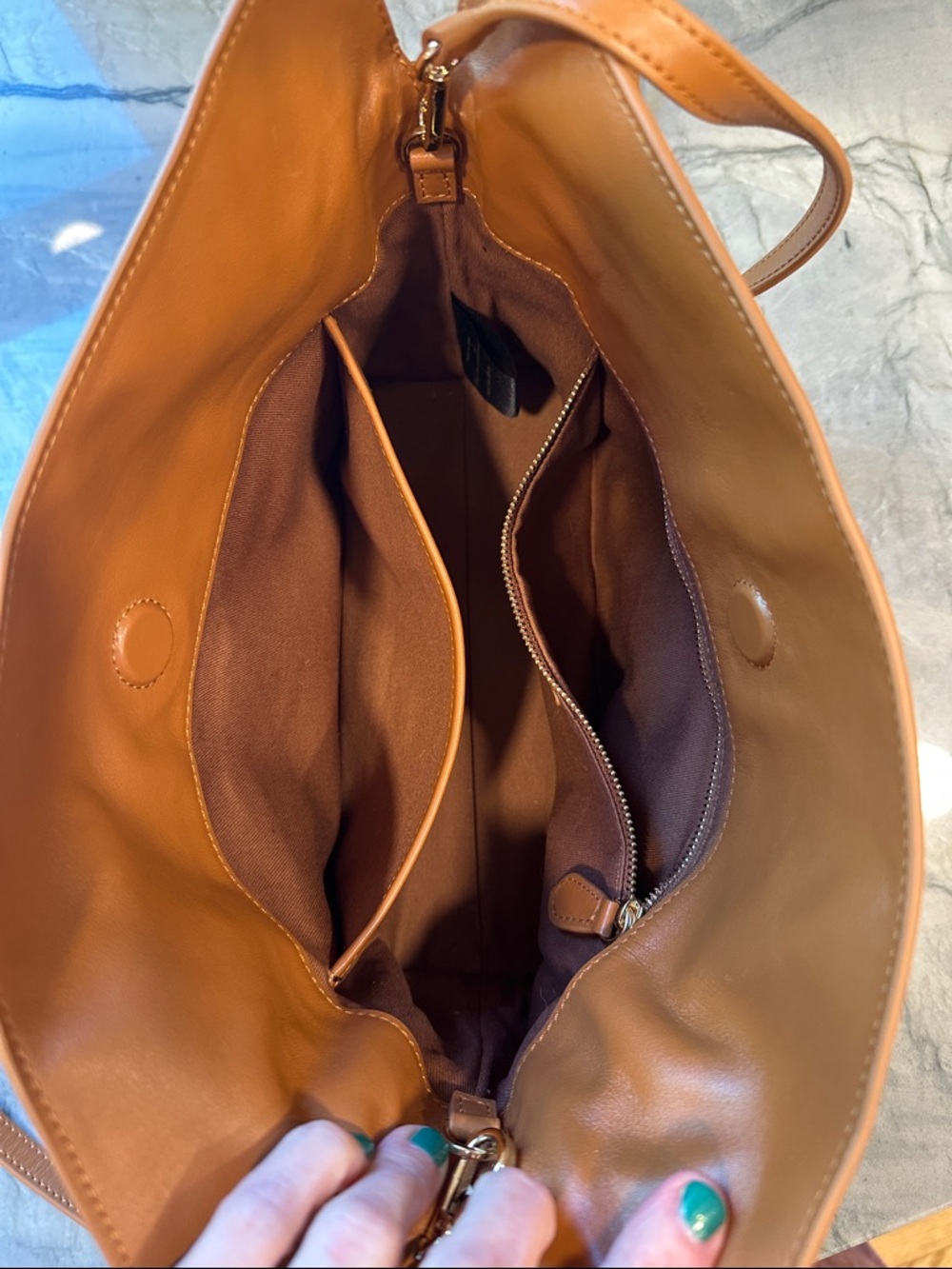 Quince Italian Leather Drawstring Pouch Crossbody Bag in Cognac - Picture 7 of 16